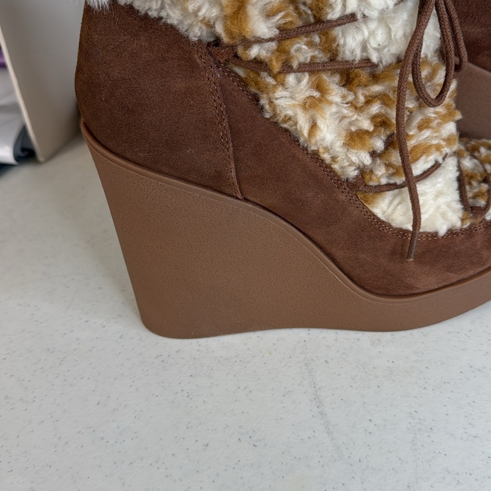 Brown and Cream Women's Wedge Boots - Picture 5 of 10